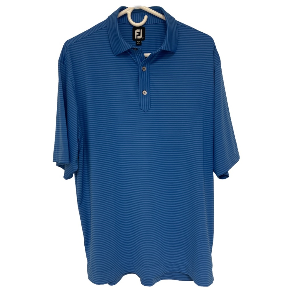 FootJoy Mens Blue/Light Blue Striped Short Sleeve Performance Golf Polo SZ L